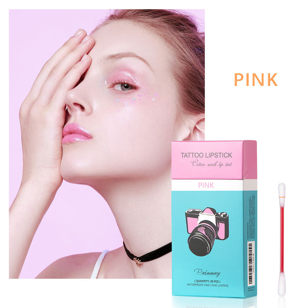 20 Pcs Set Cotton Swab Lipstick - Portable Lipsticks Cosmetics Waterproof Case Lasting Long Liquid Lipstick