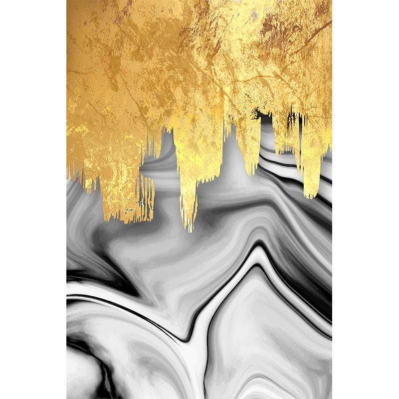 Nordic Gold Grey Abstract Canvas Art – Modern Frameless Oil Painting Poster