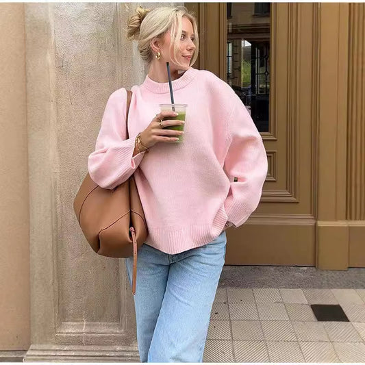 Sweet Crew Neck Pullover Sweater - Winter Fashion Loose Long-sleeved Tops For Women Clothing