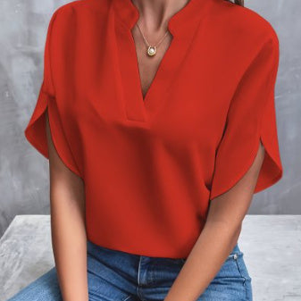 Sleek Short-sleeved  V-neck Chiffon Shirt - New V-neck Shirt Women's Casual Versatile Clothing
