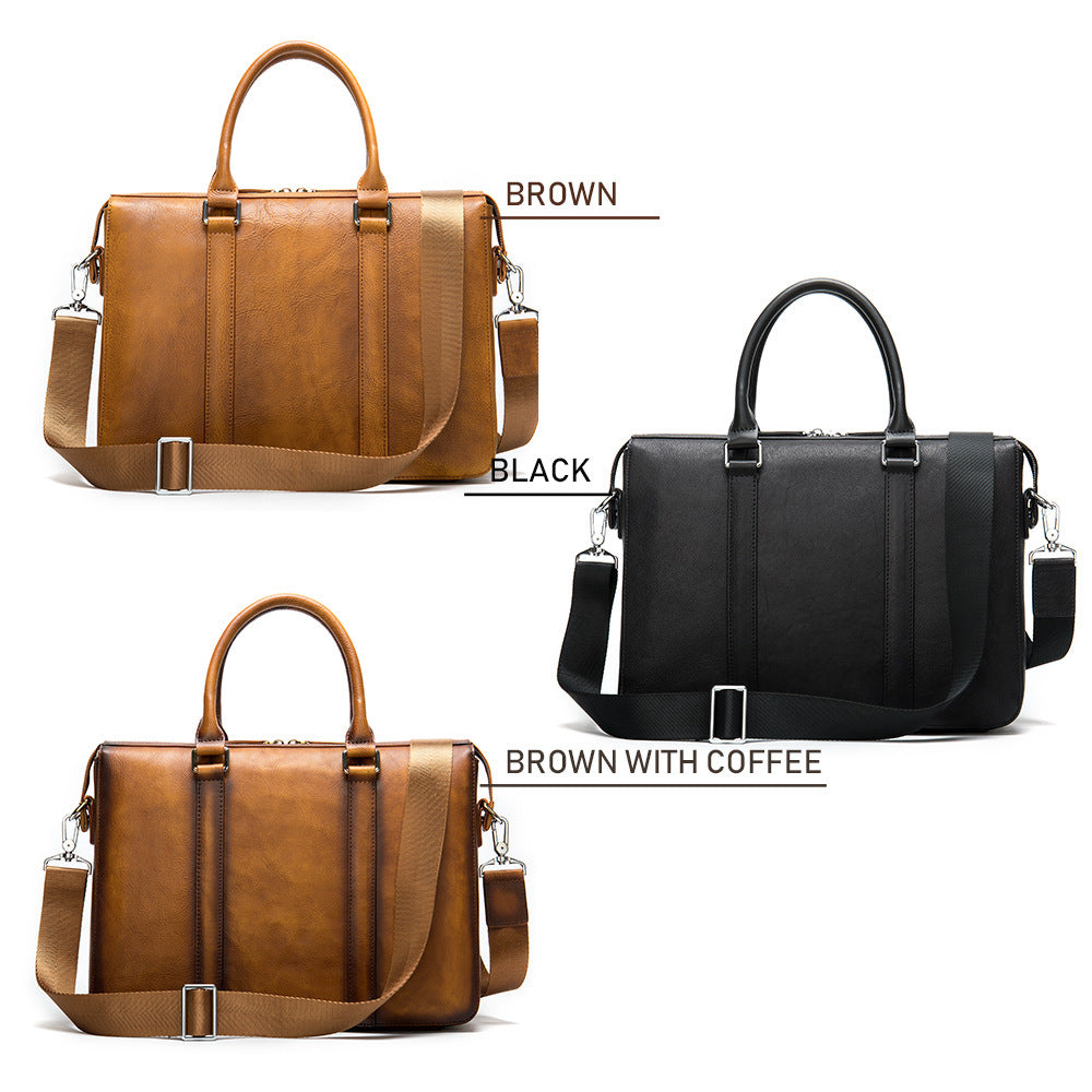 Vintage Men's Leather Briefcase - Fashionable Business 14 Inch Computer Handbag
