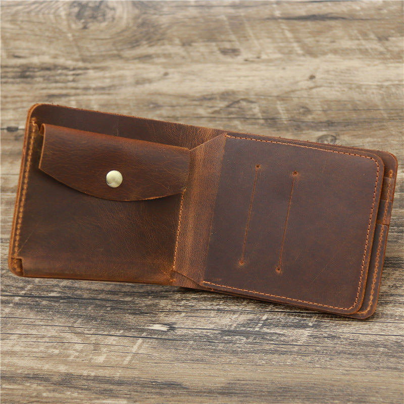 Men's Leather Wallet - Retro Rough Tri-fold First Layer Cowhide