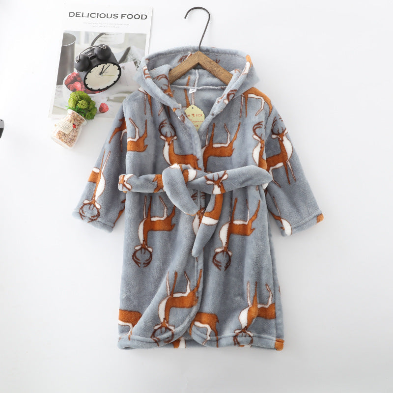 Children Hoodie Coral Velvet Night Robe - Children Flannel Clothing