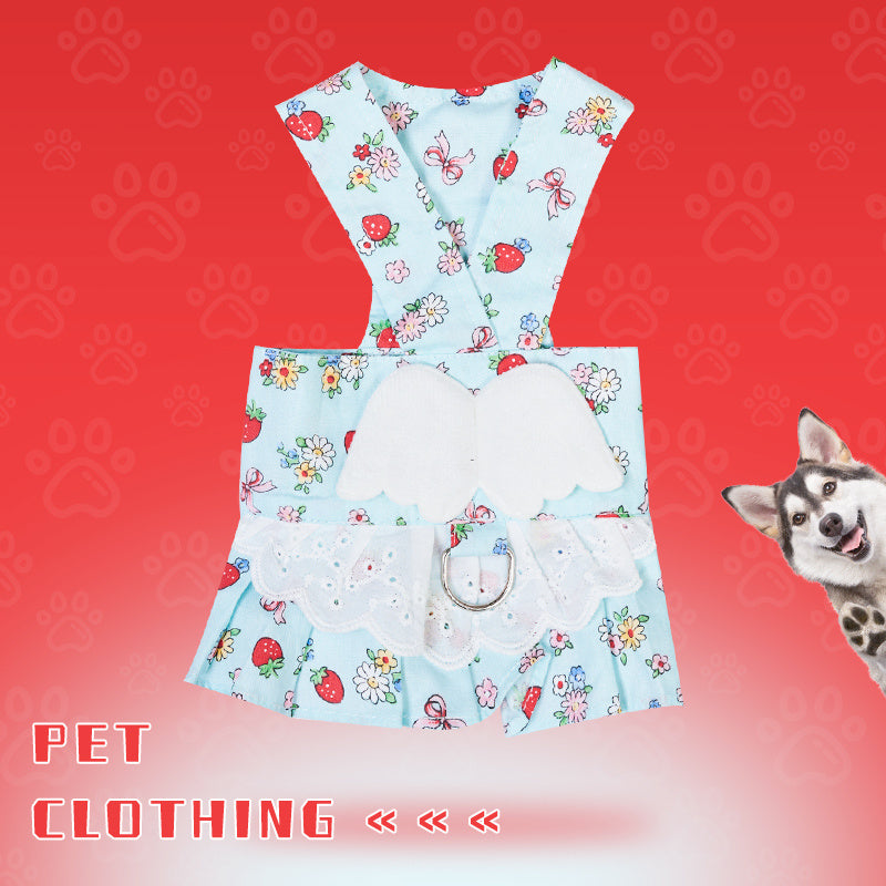 Dog Harness Dress with Leash Set – Cute Puppy Angel Wing Outfit for Small Pets