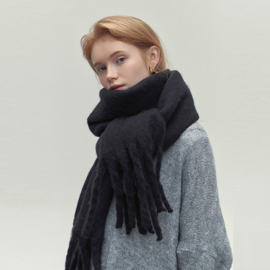 Winter Solid Color Scarf With Tassel - Versatile Warm Soft Long Scarf Women's Shawl
