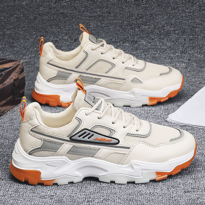 Black White Lace-up Sneakers - Men Outdoor Breathable Casual Mesh Shoes, Lightweight Running Sports Shoes