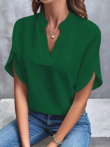 Sleek Short-sleeved  V-neck Chiffon Shirt - New V-neck Shirt Women's Casual Versatile Clothing