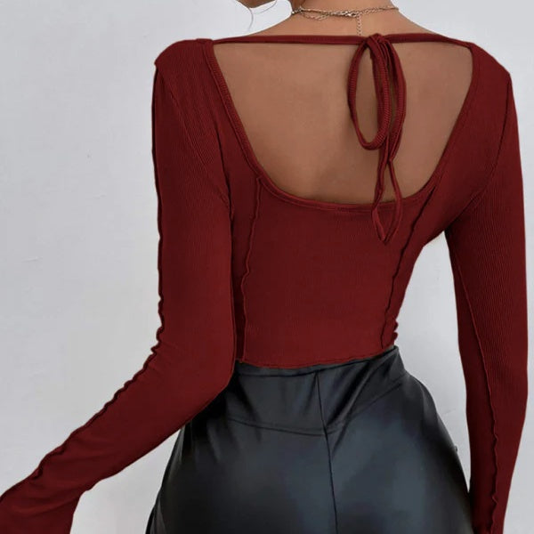 Ladies' Square Neck T-shirt - Fashionable Tight Fitting And Slimming Design, Slim Fit, Square Neck And Back Strap Design, T-shirt Top