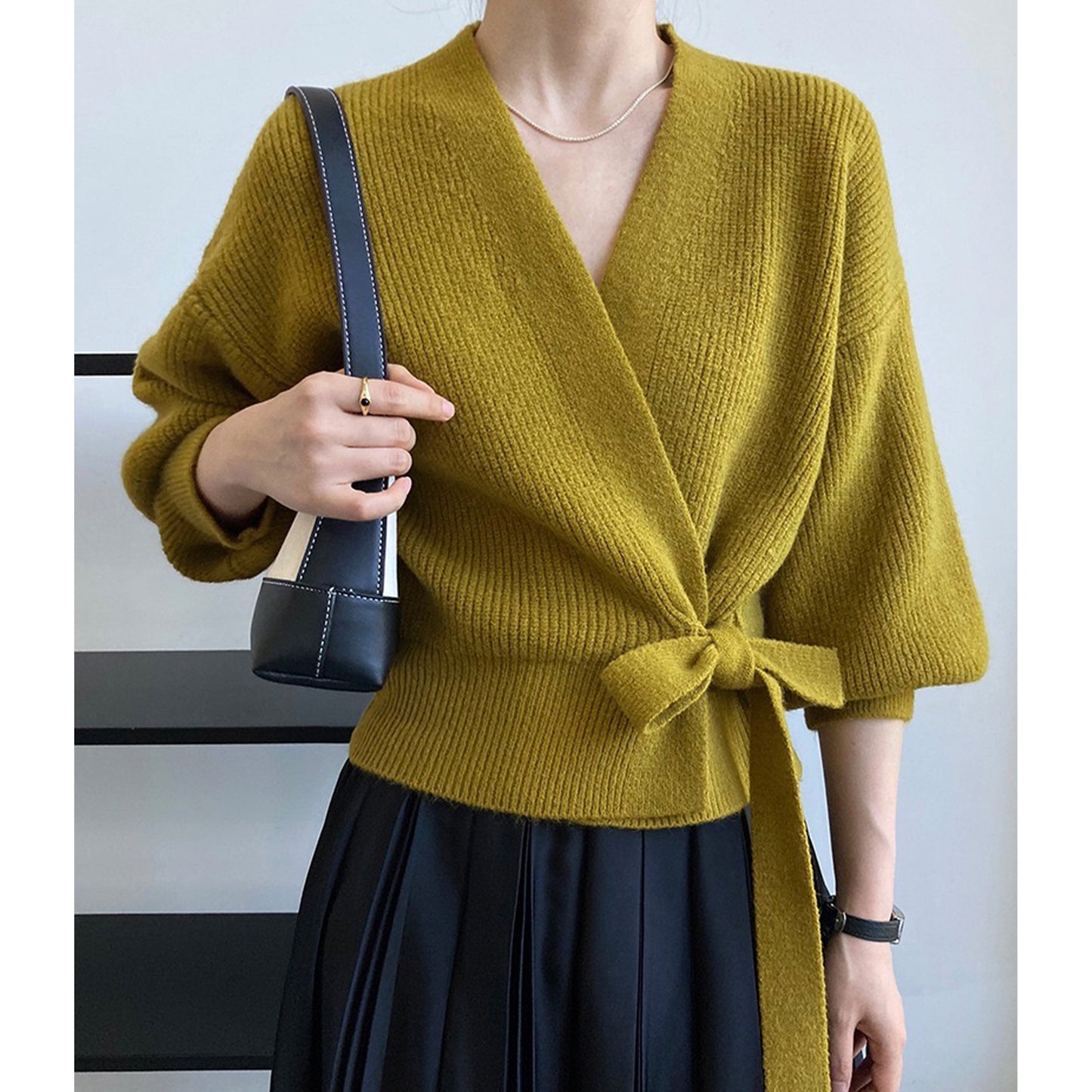 French Retro Knitted Cardigan - Top V-neck Tie Loose Women Sweater Coat, Handmade Spring Clothing, Womens Clothing