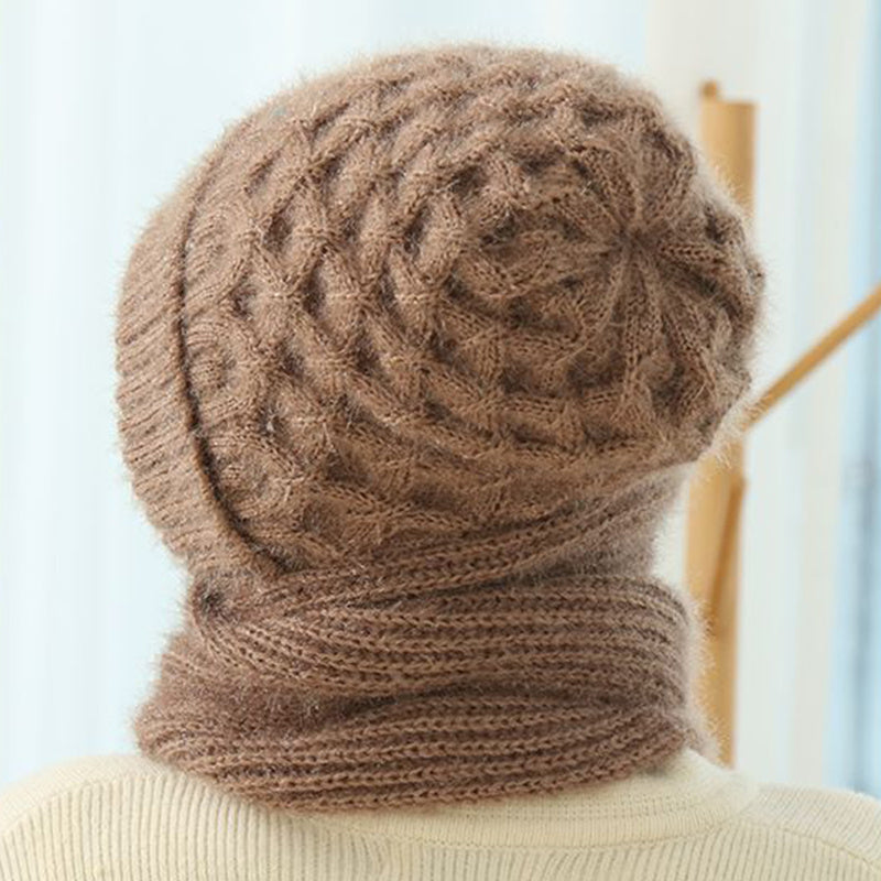 Women's Fleece-lined Scarf And Hat - Winter Warm Knitted Hat Scarf