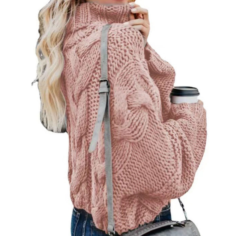 Women Fashion Casual Turtleneck Pullover - Loose-fitting Long Sleeves Sweater