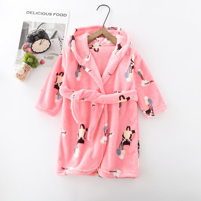 Children Hoodie Coral Velvet Night Robe - Children Flannel Clothing