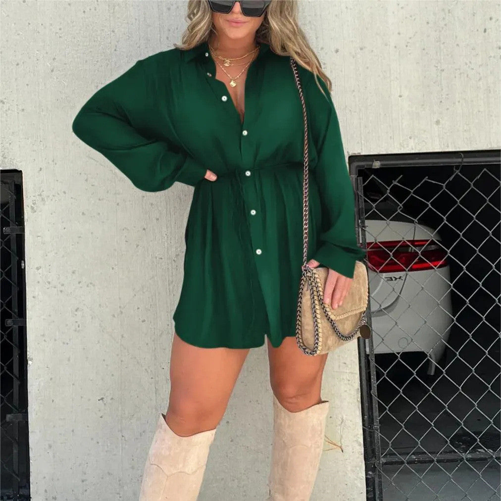 Women's Long Sleeve Long Button Down Shirt - Fashion Shirt Dress