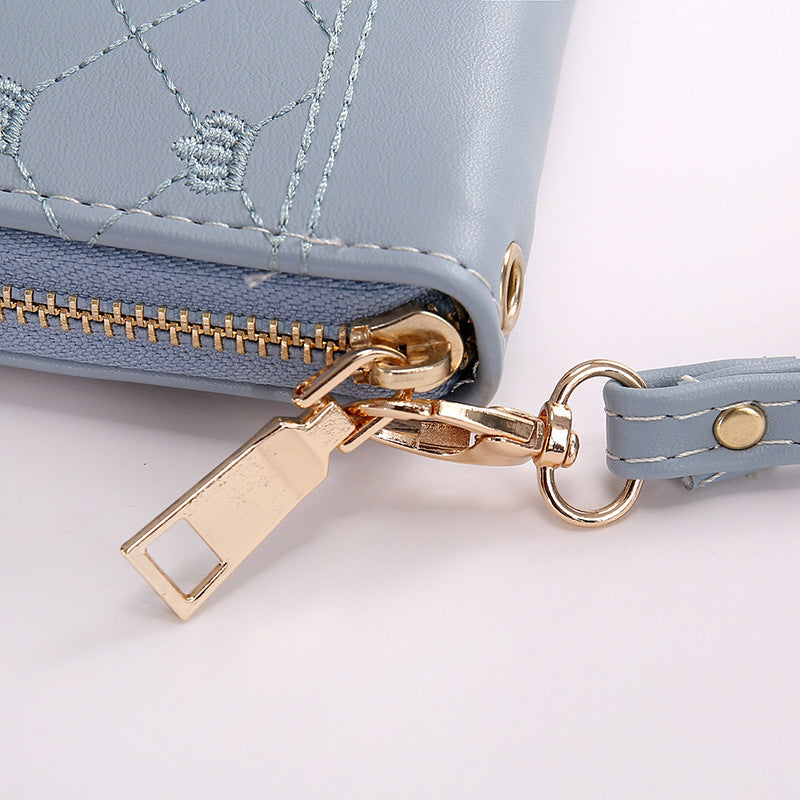 Long Crown Embroidery Thread Single Zip Clutch Women's Wallet