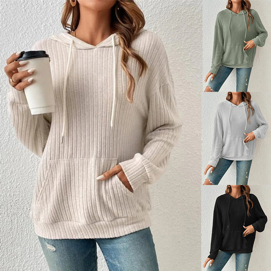 Drawstring Long-Sleeved Hooded Sweatshirt With Pockets