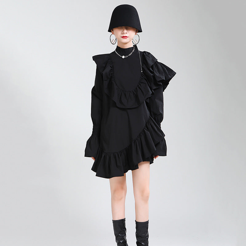 Full Flounce Long Sleeve Short Dress