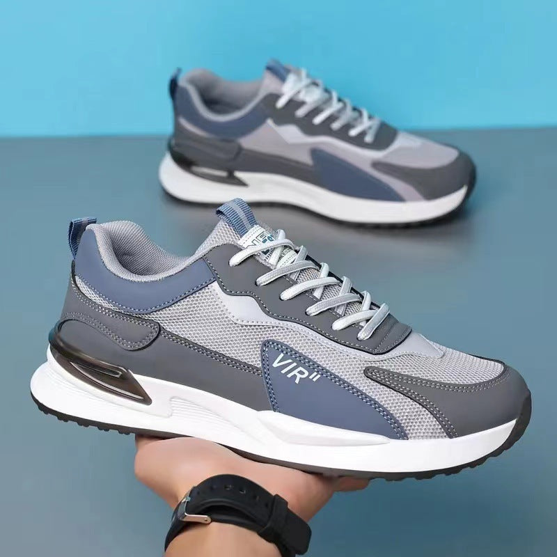 Men's Color Block Mesh Shoes - Casual Lace-up Sneakers, Outdoor Breathable Running Sports Shoes