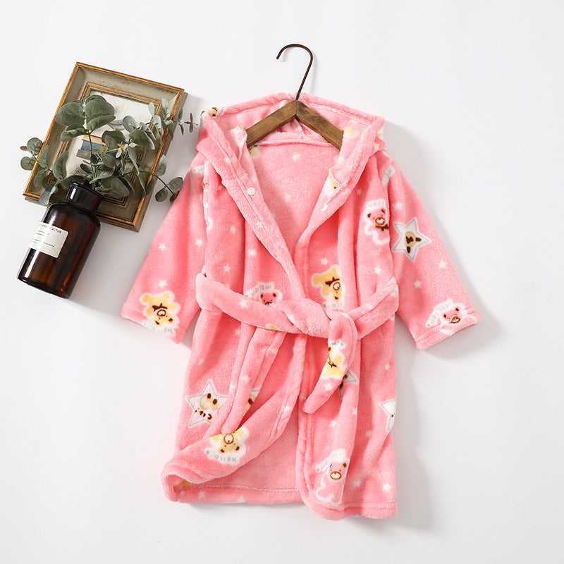 Children Hoodie Coral Velvet Night Robe - Children Flannel Clothing