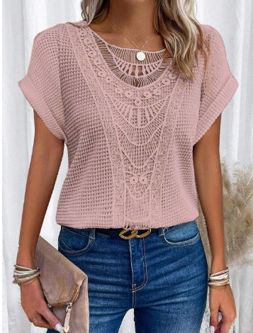 Summer Hollow Out Short-sleeved T-shirt - Women Clothing