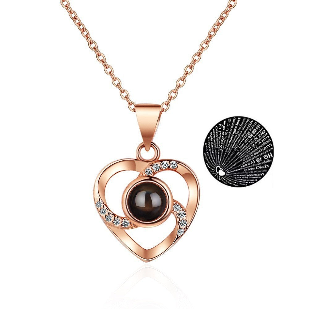 100 Languages "I Love You" Projection Necklace – Heart-Shaped Rose Gold Pendant