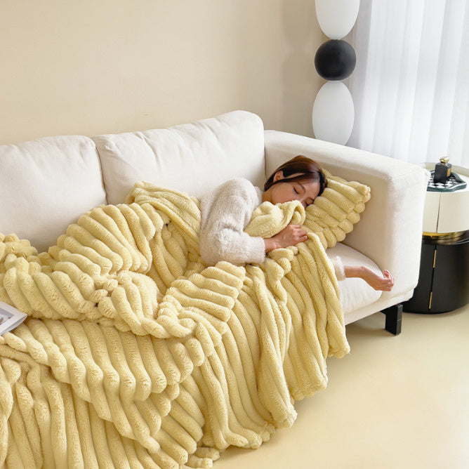 Soft Wind Bubble Velvet Blanket - Warm Solid Rabbit Fur Blankets / Double-sided Thickening Cover Throw Warm Fur Blanket