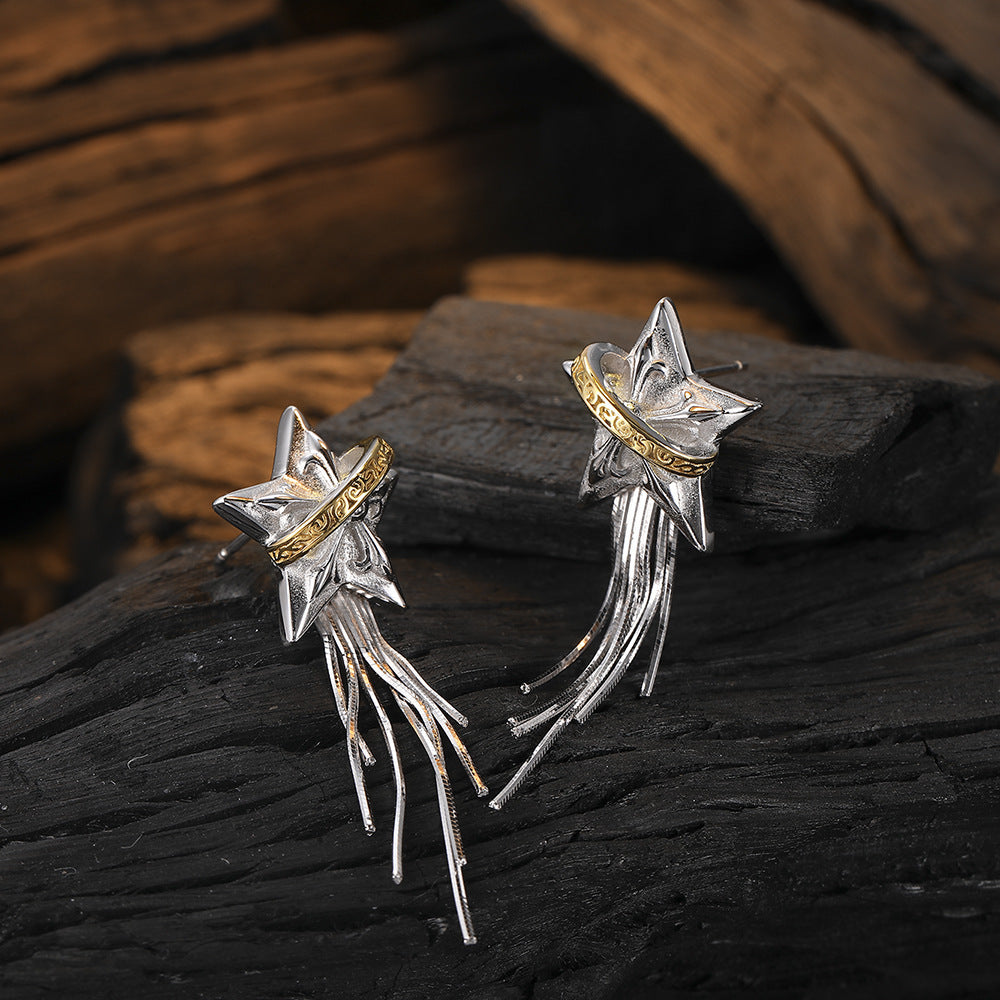 925 Sterling Silver Tassel Earrings – Niche Five-Pointed Planet Design! - JumoShop