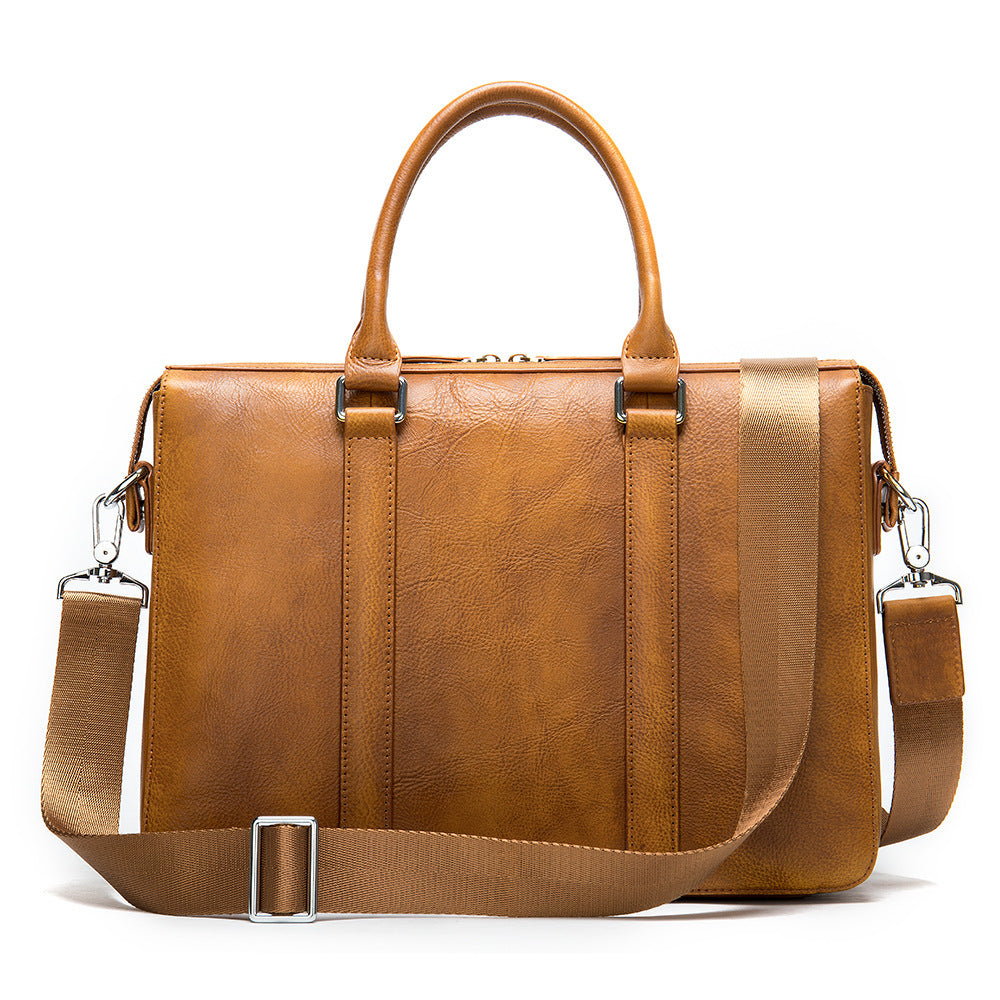 Vintage Men's Leather Briefcase - Fashionable Business 14 Inch Computer Handbag