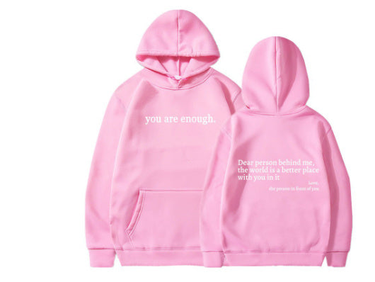 Women's Plush Letter Printed Kangaroo Pocket Drawstring Printed Hoodie - Unisex Trendy Hoodies
