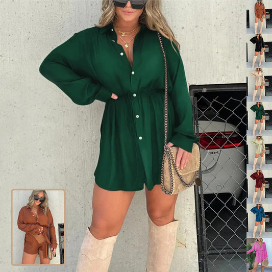 Women's Long Sleeve Long Button Down Shirt - Fashion Shirt Dress