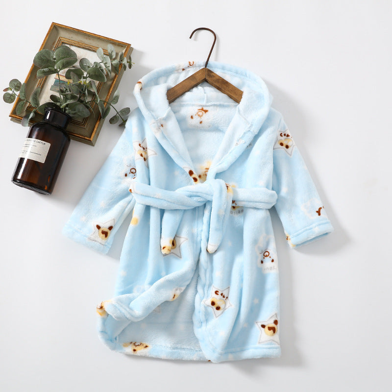 Children Hoodie Coral Velvet Night Robe - Children Flannel Clothing
