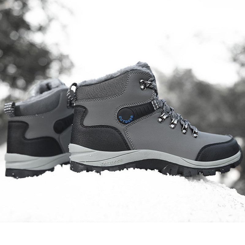Winter Snow Boots - Men Warm Plush Ankle Boots , Hiking Lace-up Shoes