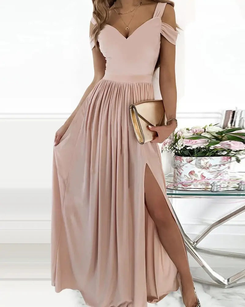 V-neck Boho Spaghetti Strap Dress - Women Split Long Flowy Dresses For Party Beach