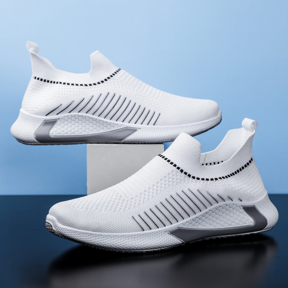 Fashion Mesh Sock Shoes With Striped Design - Men's Outdoor Breathable Slip-on Sneakers