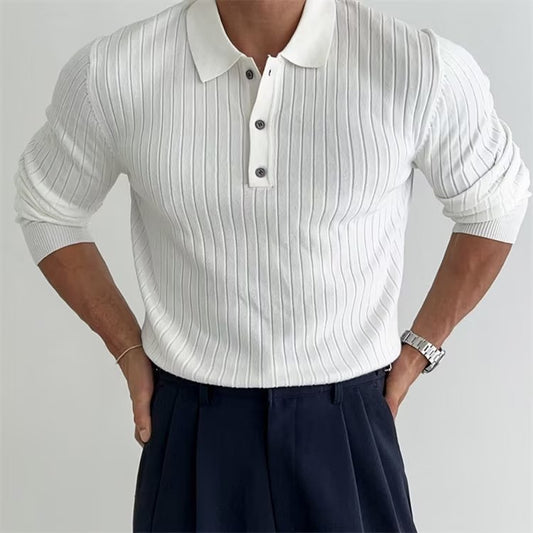 Lapel Button Long Sleeved Polo Shirt