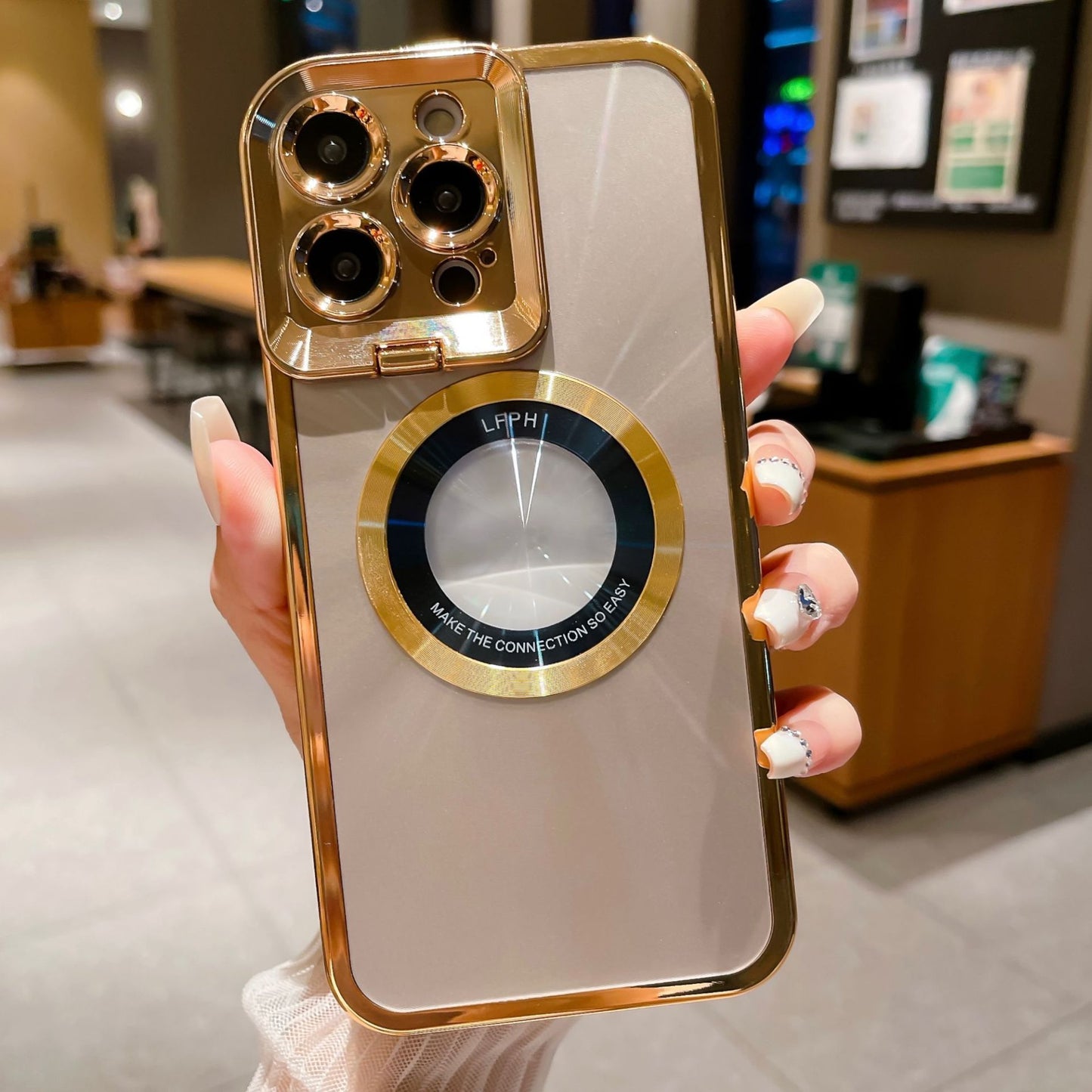 Electroplated Phone Case - Luxury Plating CD Pattern Magsafe Bracket Case For  12 13 14 Pro Max , Invisible Camera Stand Holder Lens Holder Magnetic Suction