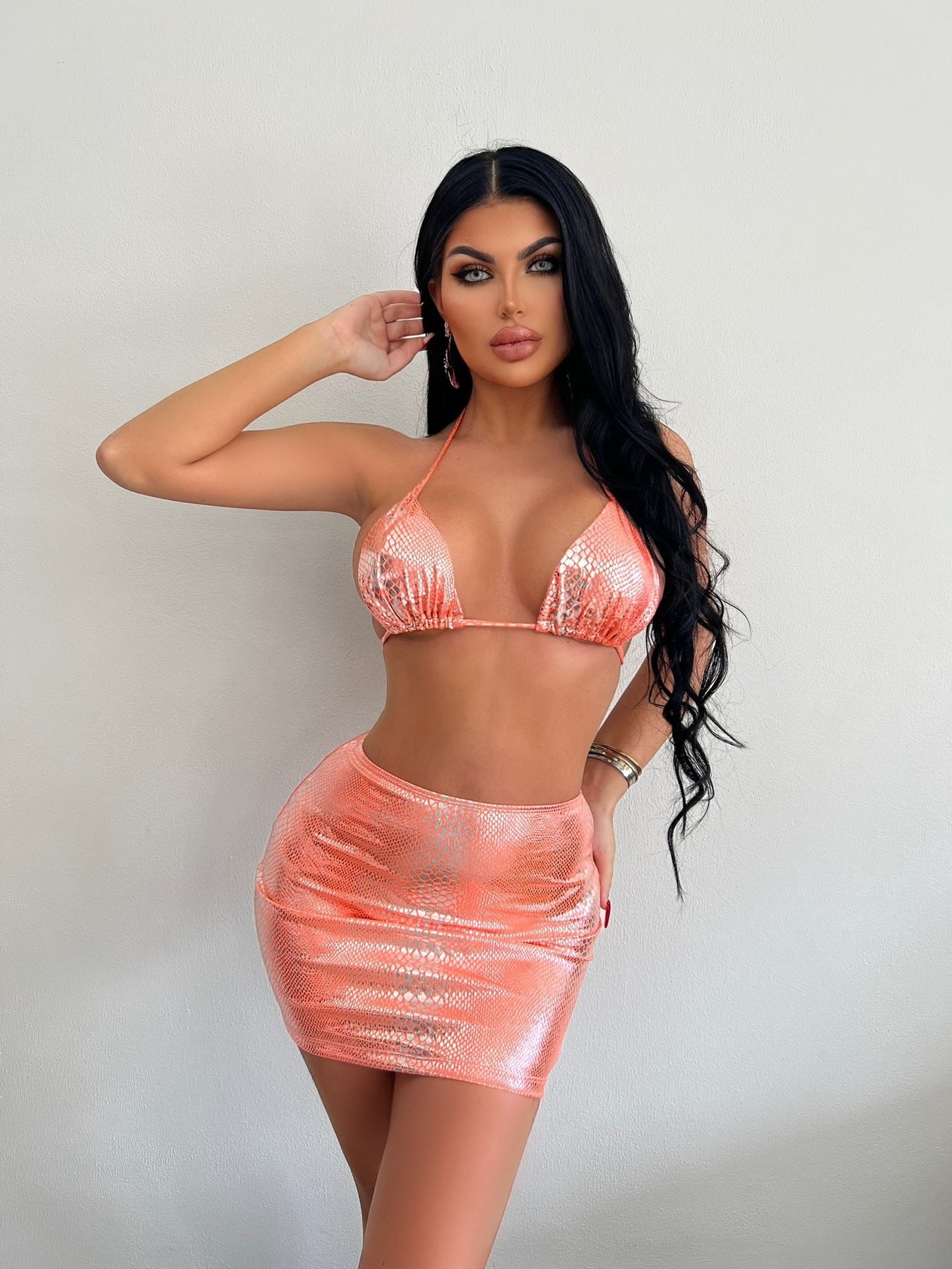 Women's  Halter Snake Pattern Bikini Set