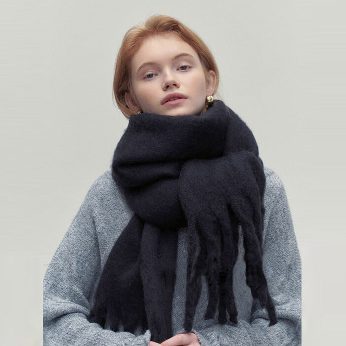 Winter Solid Color Scarf With Tassel - Versatile Warm Soft Long Scarf Women's Shawl