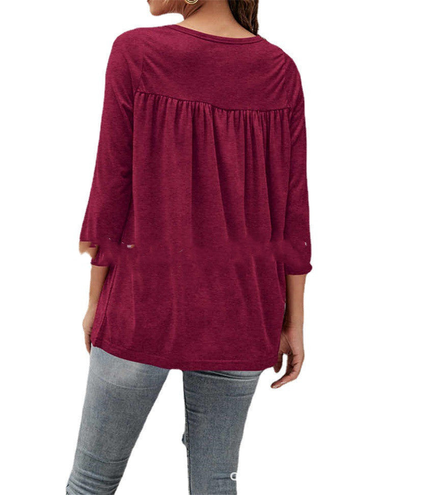 Lace Pleated Mid Sleeve Top