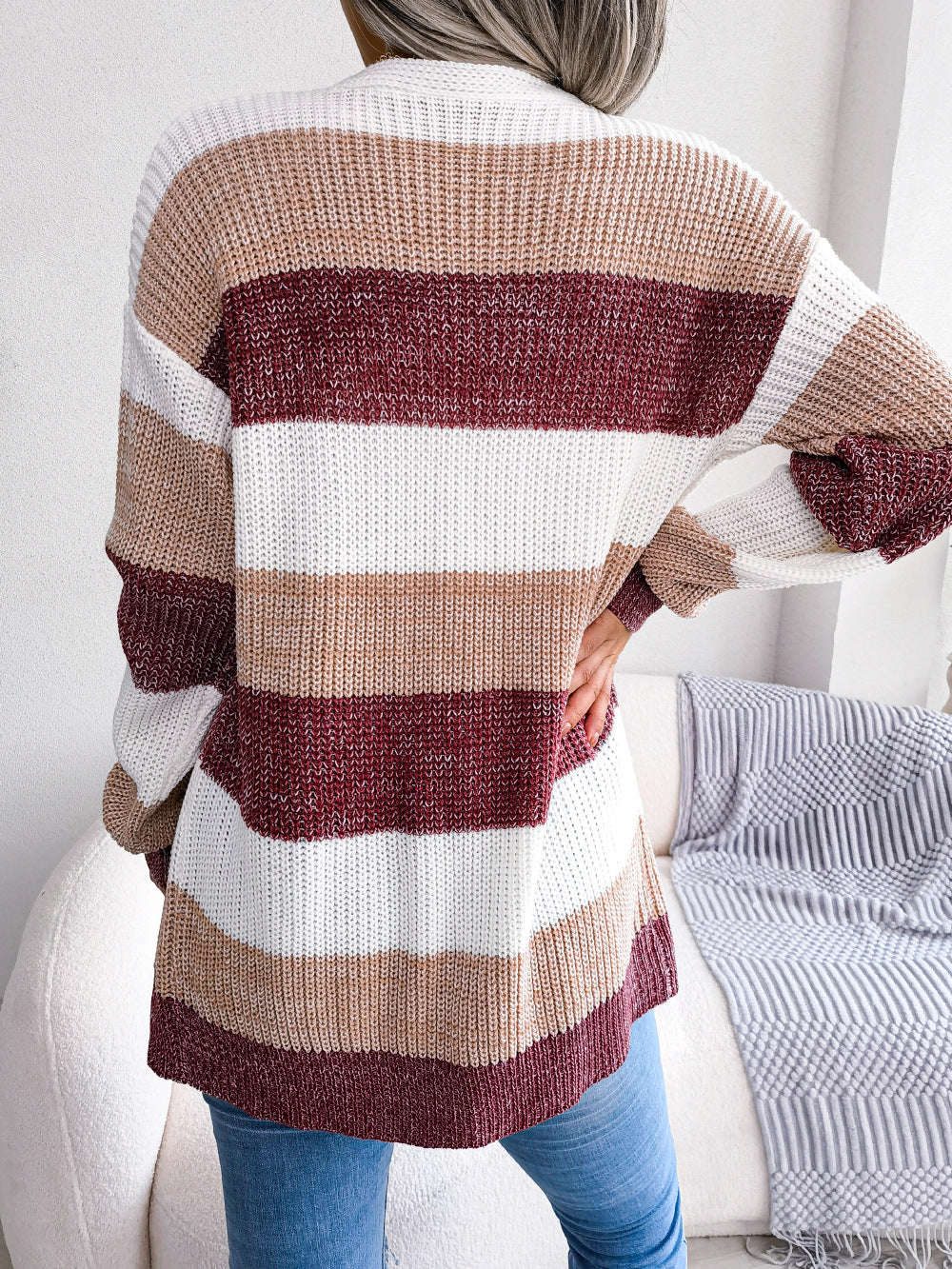 Plaid Women Casual Lantern Sleeves Cardigan - Jacket Outerwear Clothes