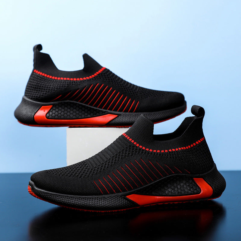 Fashion Mesh Sock Shoes With Striped Design - Men's Outdoor Breathable Slip-on Sneakers
