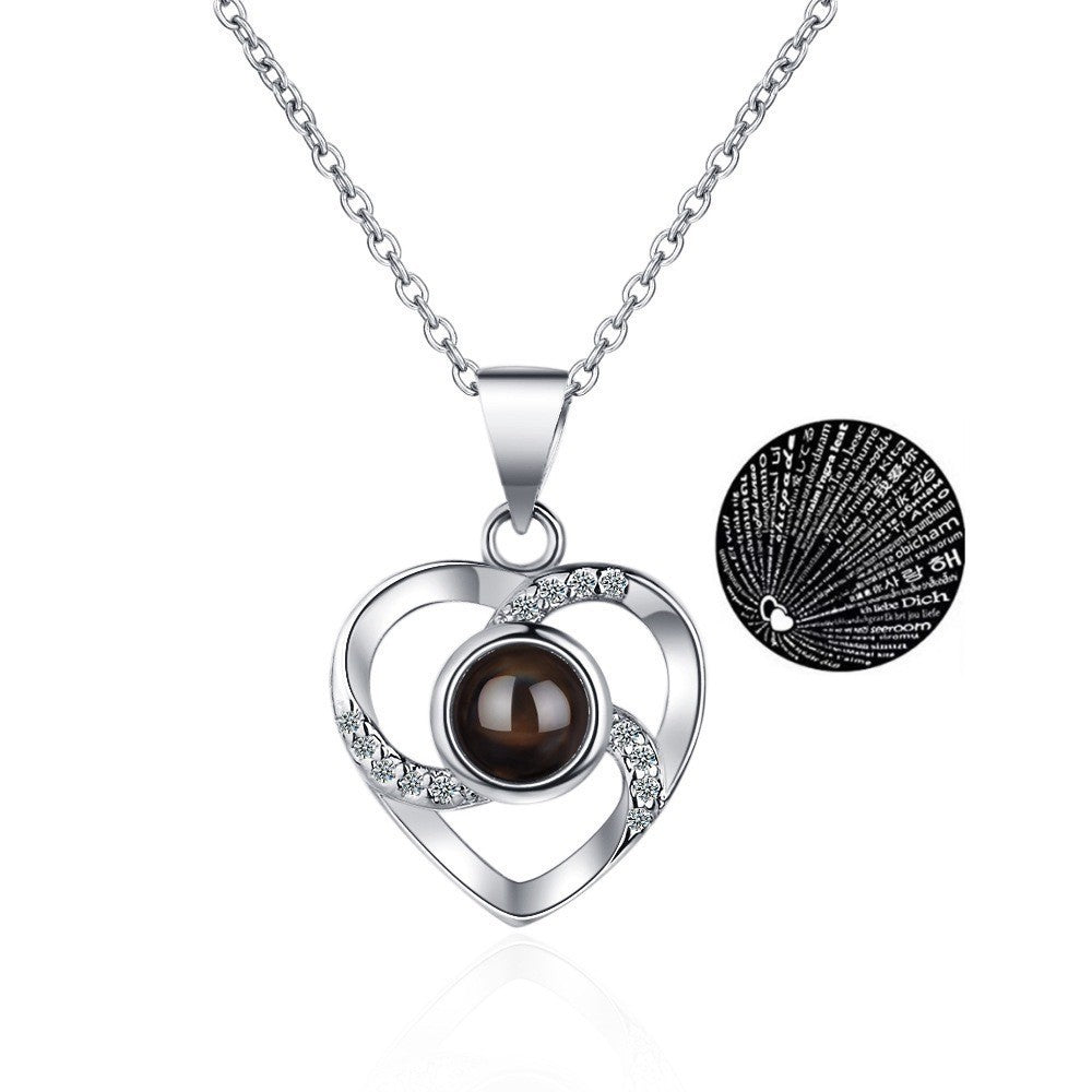 100 Languages "I Love You" Projection Necklace – Heart-Shaped Rose Gold Pendant