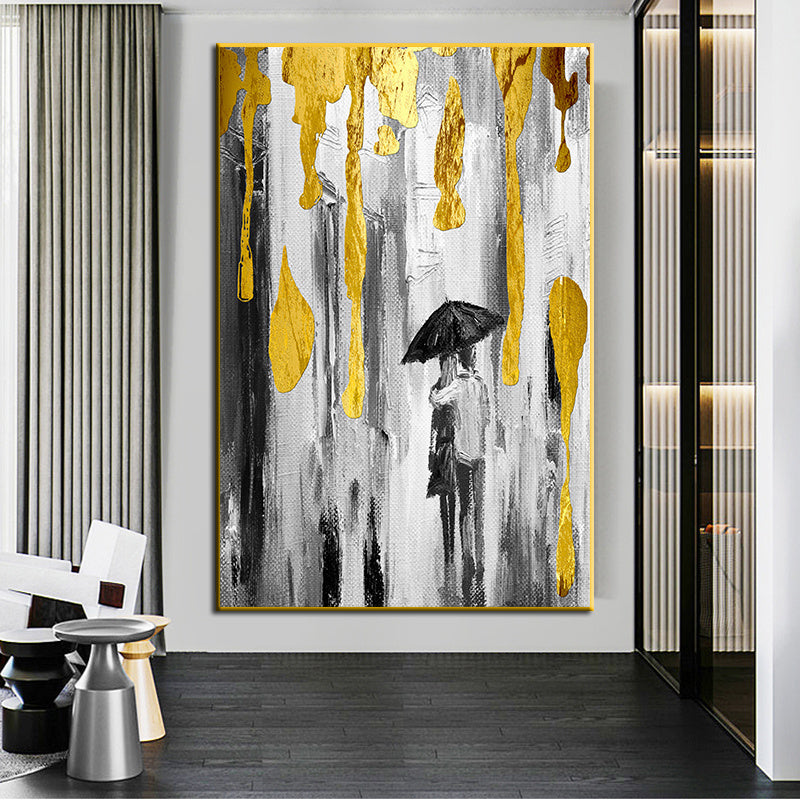 Nordic Gold Grey Abstract Canvas Art – Modern Frameless Oil Painting Poster