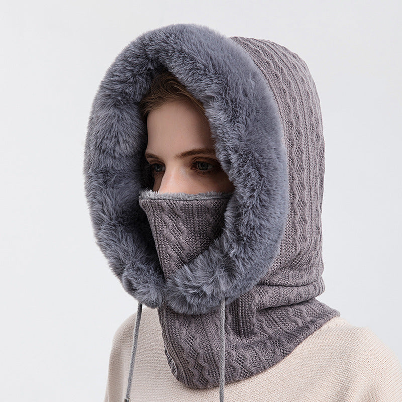 Winter Thick Plush Hat With Scarf - Windproof Warm Knit Hats Hooded For Women