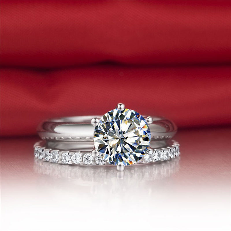 925 Silver Gold-plated Six-claw Ring With Moissanite - Diamond Ring
