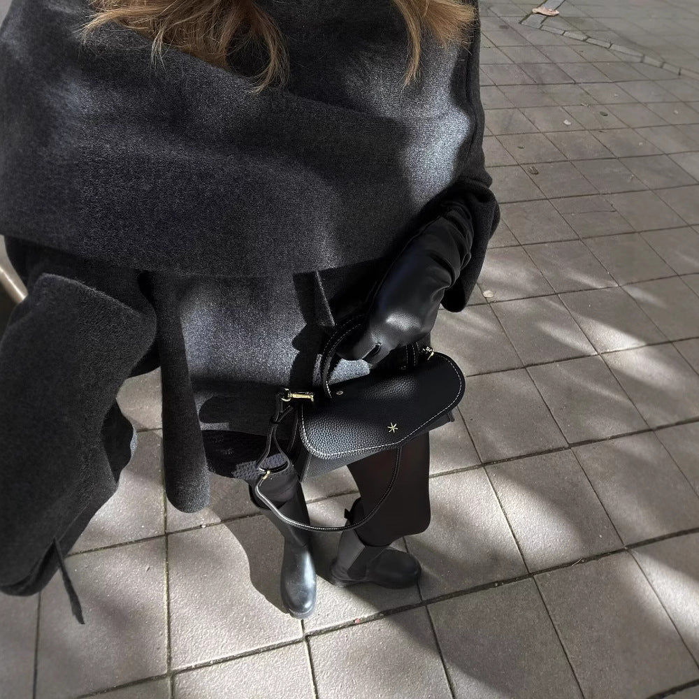 Solid Knitted Cardigan With Asymmetrical Scarf Design - Fashion Short Coat Women Overcoat Jacket Winter