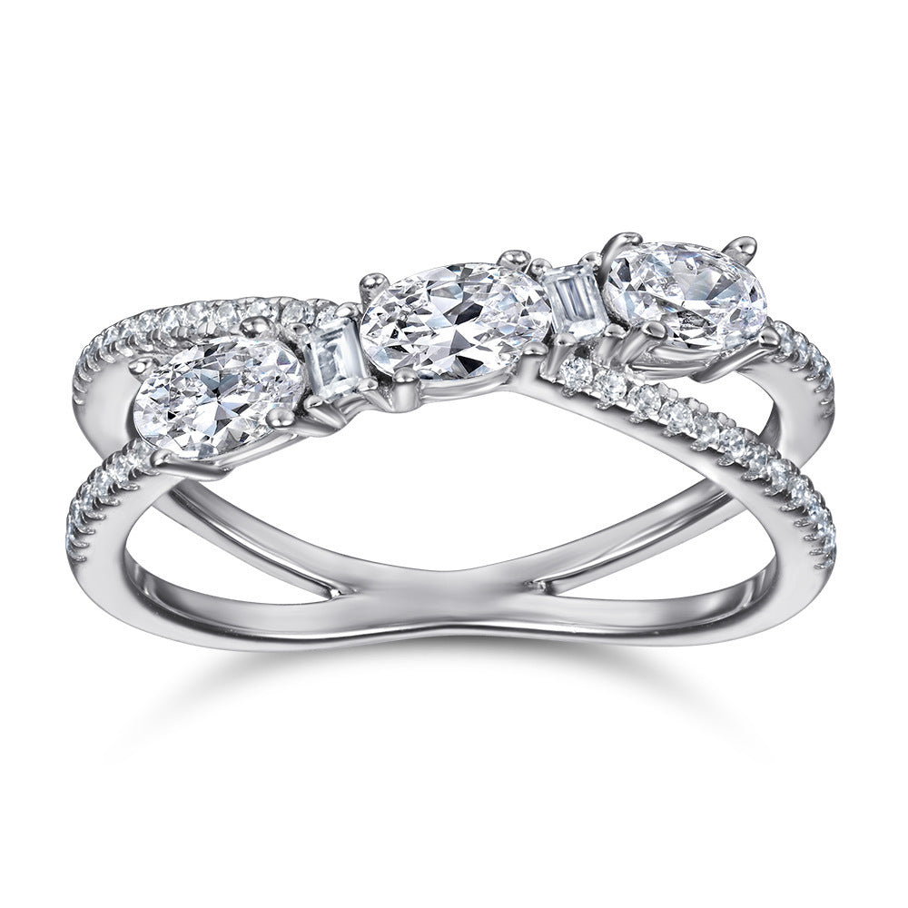 925 Silver Rotary Cross Denier Zircon  Ring - Women's Wedding Engagement Ring