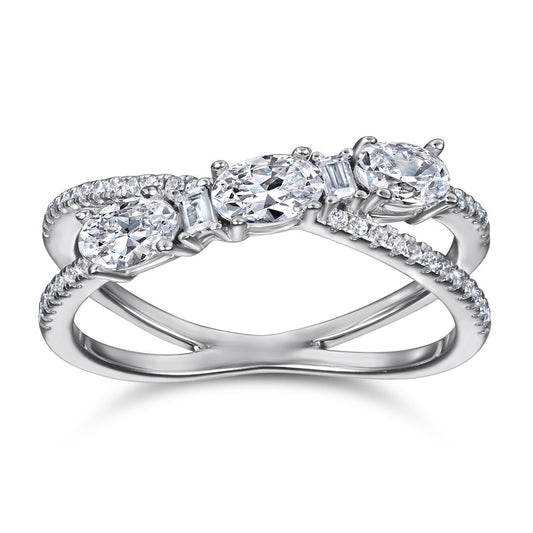 925 Silver Rotary Cross Denier Zircon  Ring - Women's Wedding Engagement Ring