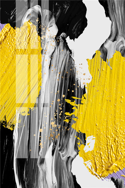 Nordic Gold Grey Abstract Canvas Art – Modern Frameless Oil Painting Poster