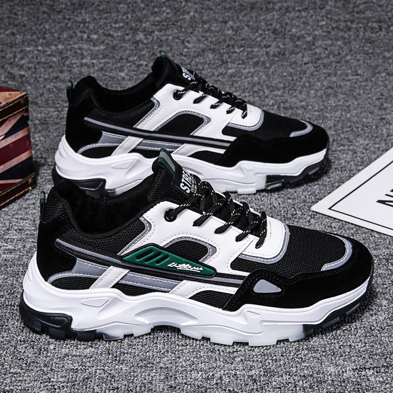 Black White Lace-up Sneakers - Men Outdoor Breathable Casual Mesh Shoes, Lightweight Running Sports Shoes