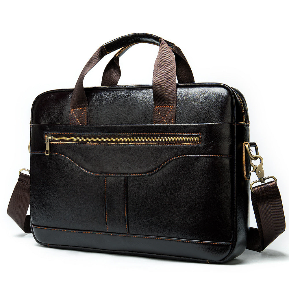 Men's Leather Briefcase - Business Men's Bag First Layer Cowhide Portable